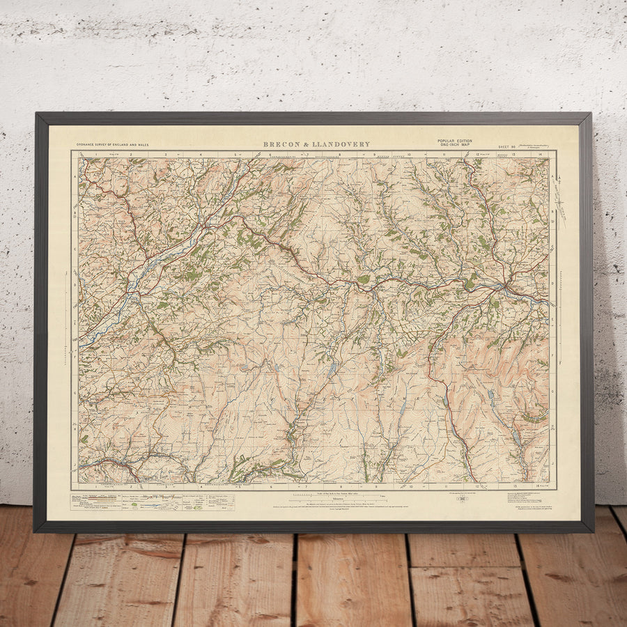 Mapa de Old Ordnance Survey, hoja 90 - Brecon & Llandovery, 1925: Llangadog, Llanwrda, Glanaman, Centro Nacional Showcaves de Gales, Parque Nacional Bannau Brycheiniog