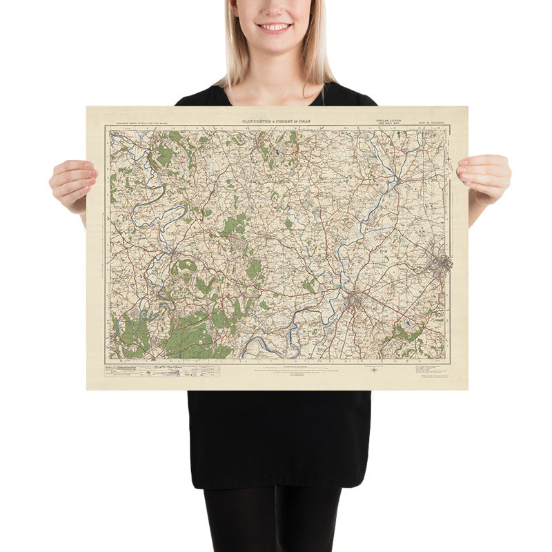 Mapa de Old Ordnance Survey, hoja 92 - Gloucester y Forest of Dean, 1925: Cheltenham, Ledbury, Ross-on-Wye, Tewkesbury, Wye Valley AONB