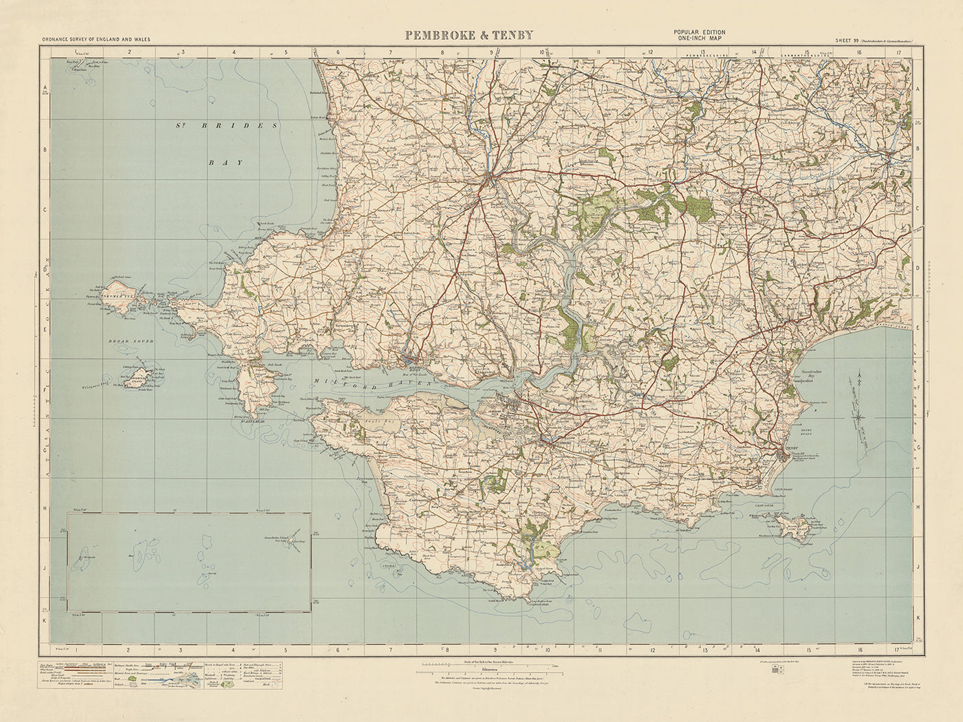 Old Ordnance Survey Map, Blatt 99 – Pembroke & Tenby, 1925: Neyland, Milford Haven, Haverfordwest, Narberth, Pembrokshire Coast National Park