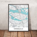 Moderne Stadtkarte von Södermalm, Schweden: Rathaus, Globe Arena, ABBA Museum, Djurgården, Skansen 