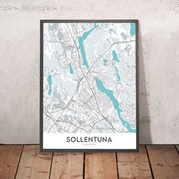 Mappa della città moderna di Sollentuna, Svezia: Sollentuna, Tureberg, Häggvik, E4, E18 