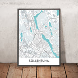 Plan de la ville moderne de Sollentuna, Suède : Sollentuna, Tureberg, Häggvik, E4, E18
