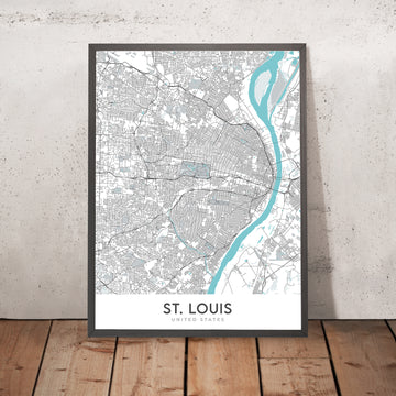 Mappa della città moderna di St. Louis, MO: Gateway Arch, Busch Stadium, Forest Park, Soulard, Central West End 