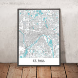 Plan de la ville moderne de St. Paul, MN : Como Park, Highland Park, Macalester College, Minnesota State Capitol, Mississippi River