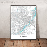 Plan de la ville moderne de Toledo, OH : centre-ville, musée d'art de Toledo, I-75, I-80/90, Université de Toledo