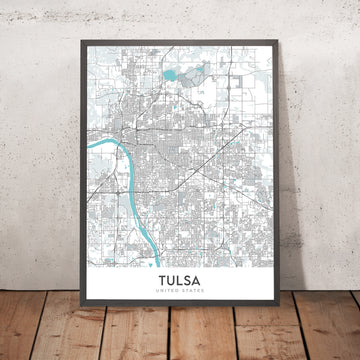 Moderne Stadtkarte von Tulsa, OK: Innenstadt, Tulsa Zoo, I-44, Tulsa Botanischer Garten, BOK Zentrum 