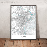 Mapa moderno de la ciudad de Turín, Italia: Duomo, Mole, Museo Egipcio, Estadio Juventus, Basílica
