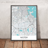 Mapa moderno de la ciudad de Milton, MA: Reserva Blue Hills, Cunningham Park, Houghton's Pond, Chickatawbut Hill, Blue Hill Avenue