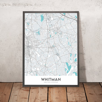 Mappa della città moderna di Whitman, MA: Municipio di Whitman, Scuola superiore regionale di Whitman-Hanson, Route 18, Route 27, Route 106 