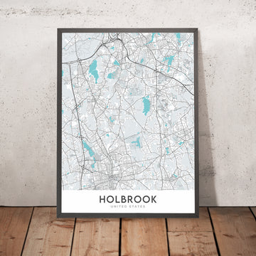 Plan de la ville moderne de Holbrook, MA : société historique et musée de Holbrook, forêt de la ville de Holbrook, tourbière de Holbrook, route 139, route 24
