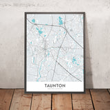 Moderne Stadtkarte von Taunton, MA: Innenstadt, Old Colony Historical Society, Taunton Green, Taunton Public Library, Whittenton 