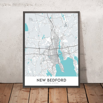 Mappa della città moderna di New Bedford, MA: Centro, Nord, Ovest, Sud, Est 