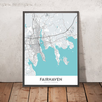 Mappa della città moderna di Fairhaven, MA: Fort Phoenix, Municipio, Biblioteca Millicent, Chiesa Unitariana Memoriale, Scuola Superiore di Fairhaven 