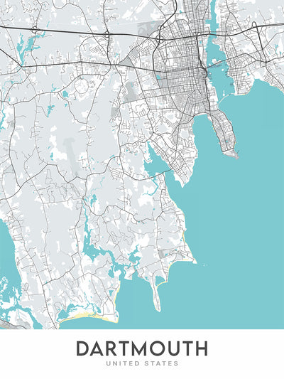 Moderner Stadtplan von Dartmouth, MA: Dartmouth Mall, UMass Dartmouth, MA-6, MA-177, MA-138