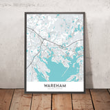 Plan de la ville moderne de Wareham, MA : rivière Agawam, baie Buttermilk, Great Neck, Little Neck, Long Beach