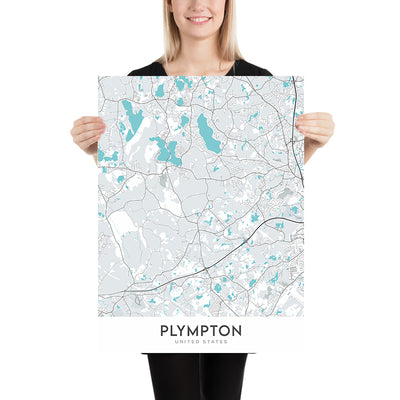 Mapa moderno de la ciudad de Plympton, MA: Ayuntamiento de Plympton, Biblioteca pública de Plympton, Escuela secundaria de Plympton, MA-106, US-44
