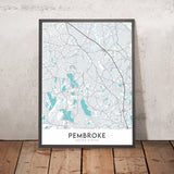 Mapa moderno de la ciudad de Pembroke, MA: Pembroke Center, Bryantville, North Pembroke, West Pembroke, Pembroke Pines