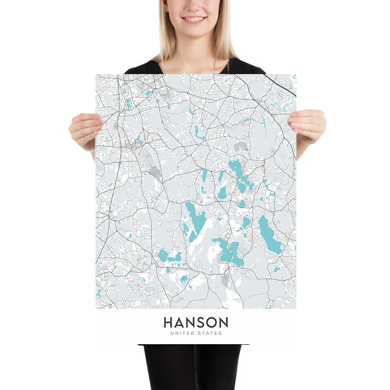 Moderner Stadtplan von Hanson, MA: Hanson Center, Indian Head River, Lake Wampatuck, MA-27, MA-58