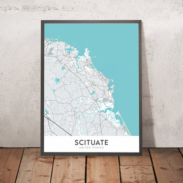 Mappa della città moderna di Scituate, MA: Porto di Scituate, Third Cliff, Egypt Beach, Lawson Tower, First Parish Church 