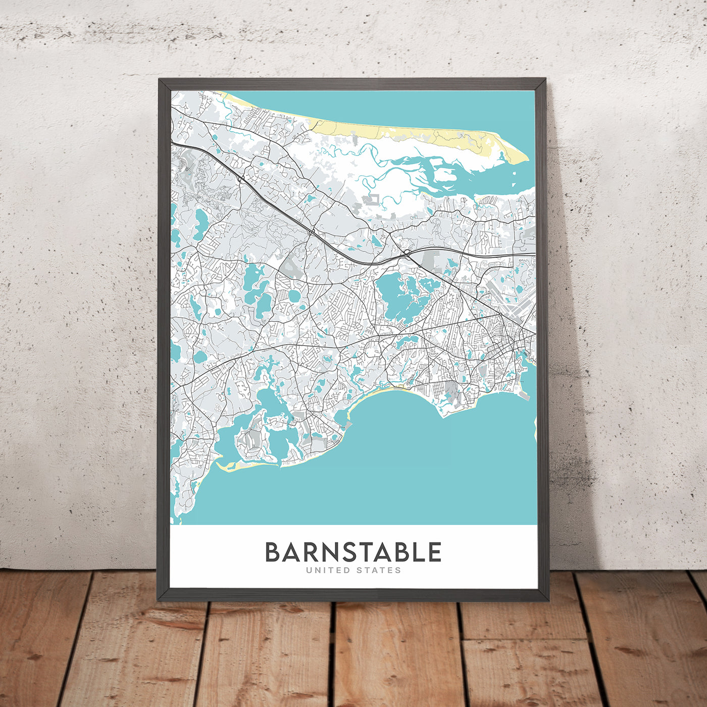 Mapa moderno de la ciudad de Barnstable, MA: Barnstable Village, Hyannis, Sandy Neck Beach, Ruta 6, Ruta 28