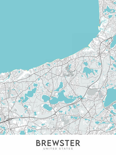 Mapa moderno de la ciudad de Brewster, MA: Cape Cod National Seashore, Nickerson State Park, Ruta 6A, Ruta 28, Scargo Lake