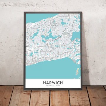 Mappa della città moderna di Harwich, Massachusetts: Red River Beach, Saquatucket Harbor, Wychmere Harbor, Allen Harbor, Herring River 