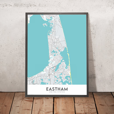 Mapa moderno de la ciudad de Eastham, MA: Nauset Light Beach, Coast Guard Beach, First Encounter Beach, Fort Hill, Rock Harbor