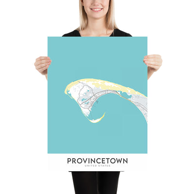 Mapa moderno de la ciudad de Provincetown, MA: Monumento al Peregrino, Playa Race Point, Playa Herring Cove, Faro de Long Point, Ruta 6