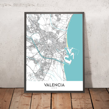 Mappa della città moderna di Valencia, Spagna: Ciutat Vella, El Carmen, Ruzafa, Città delle Arti e delle Scienze, Giardini del Turia 