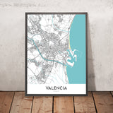 Mapa moderno de la ciudad de Valencia, España: Ciutat Vella, El Carmen, Ruzafa, Ciudad de las Artes y las Ciencias, Jardines del Turia