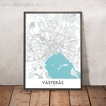 Mappa della città moderna di Västerås, Svezia: Castello, Cattedrale, Sala Concerti, Università, Zoo 