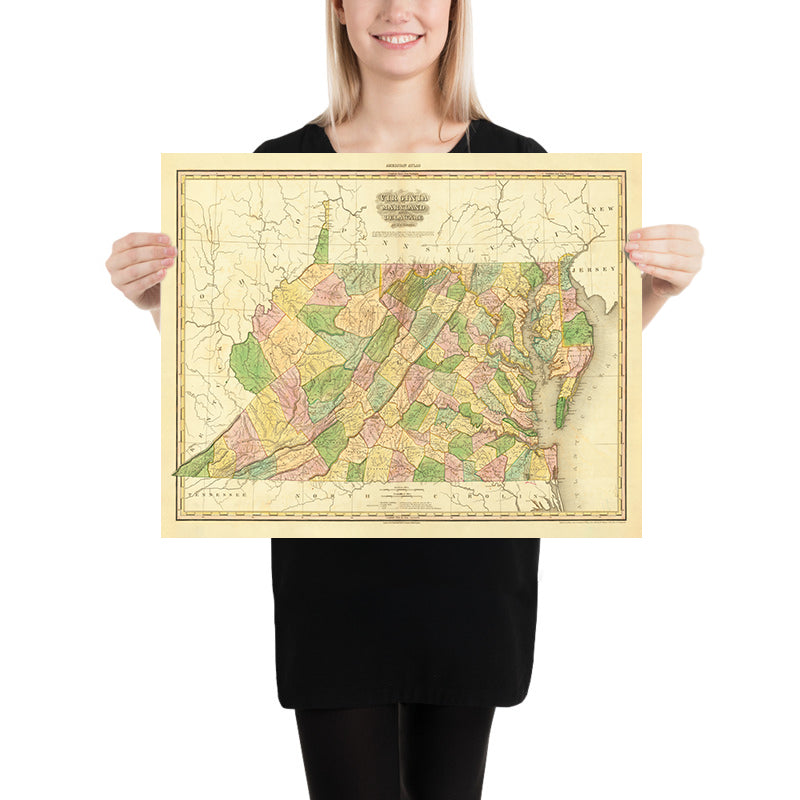 Antica mappa della Virginia, Delaware, Maryland e Washington D.C. di H. S. Tanner (1820): Con Baltimore, Alexandria, Norfolk, Richmond e Wilmington 