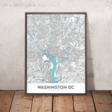 Mapa moderno de la ciudad de Washington, DC: Casa Blanca, Capitol Hill, National Mall, Georgetown, Dupont Circle