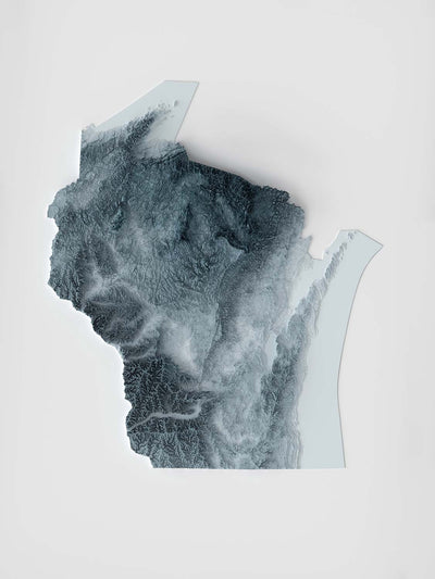 Carte topographique 3D en relief du Wisconsin 