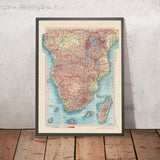 Mappa antica dell'Africa meridionale, 1967: Congo, Zambia, Sudafrica, Madagascar, Lago Vittoria 