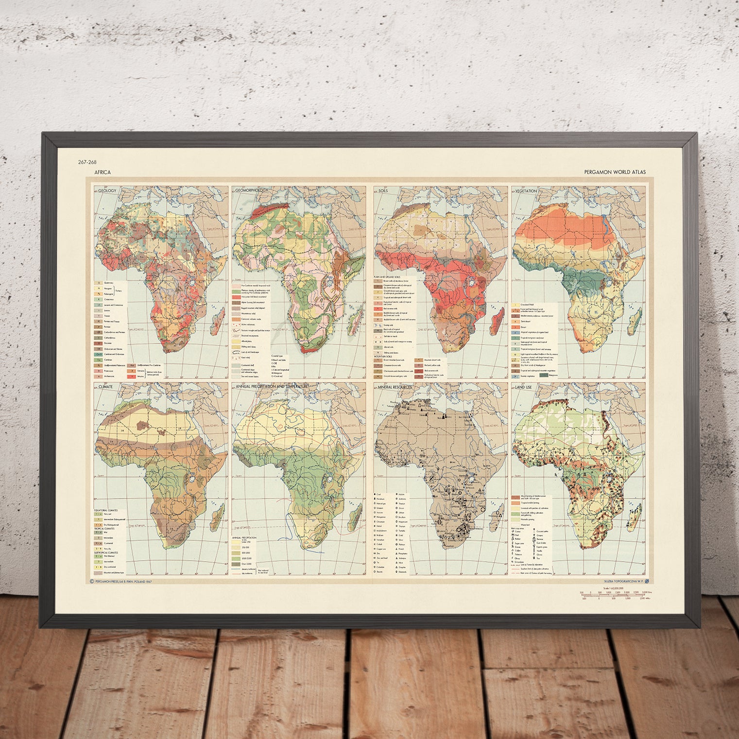 Old Infographic Map of Africa, 1967: Geographical Diversity, Mineral W ...