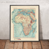 Vecchia mappa fisica dell'Africa, 1967: Montagne, Pianure, Laghi, Immagine dell'Africa durante l'era dell'indipendenza 