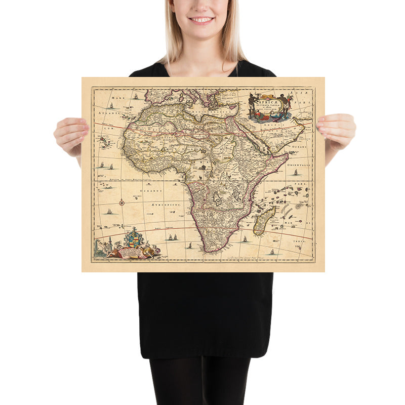Antiguo mapa de África: 'Africae Accurata Tabula' de Visscher, 1690: El Cairo, Tombuctú, Mombasa, Luanda, Ciudad del Cabo