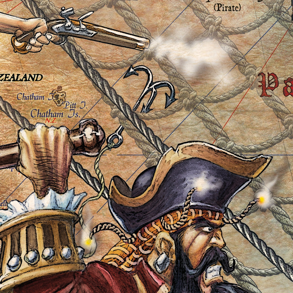 Old Pirate World Map by Ray&Co, 2025: Pirate Ships, Weapons, History