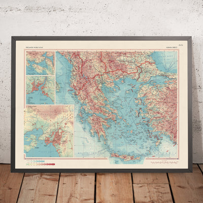 Mapa antiguo de Albania y Grecia del Servicio de Topografía del Ejército Polaco, 1967: Atenas, Estambul, Golfo de Kotor, divisiones políticas detalladas, terrenos físicos variados