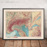 Old Map of the Alps, 1967: Western Switzerland, Alpine Peaks, Valleys, Geneva, Zurich, Dijon