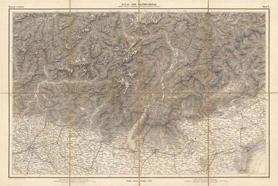 Ancienne carte de l'Italie et de la Suisse par Mayr, 1874 : Milan, Vérone, le lac de Garde, les Alpes, les voies ferrées