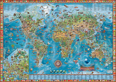 Illustrated World Map by Ray&Co, 2024 with 650 Illustrations: Educational Wall Art for Child's Bedroom
