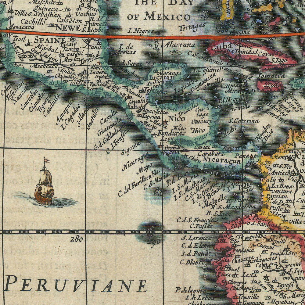 Alte Karte von Amerika von Speed, 1626: Kalifornien als Insel, frühe Kolonien, dekorative Elemente