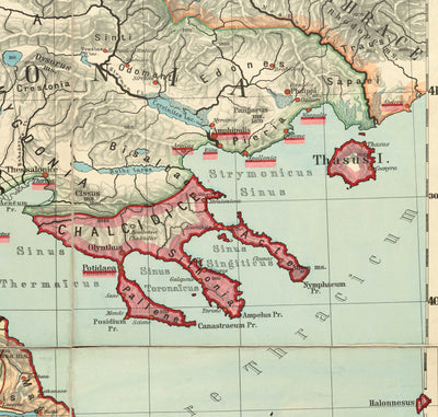 Alte Karte des antiken Griechenlands von Van Kampen aus dem Jahr 1889 – Athen, Korfu, Zakynthos, Megara, Sparta