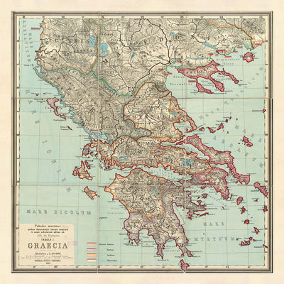 Alte Karte des antiken Griechenlands von Van Kampen im Jahr 1889 - Athen, Korfu, Zakynthos, Megara, Sparti 