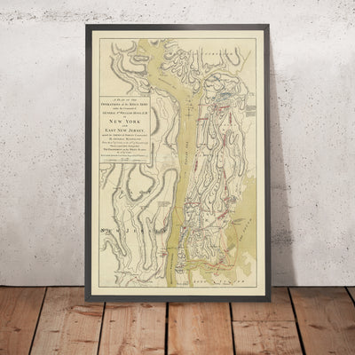 Antiguo mapa militar de la batalla de White Plains, de Faden, 1777: Nueva York, Fort Washington, Fort Lee, Chatterton Hill, rutas de retirada