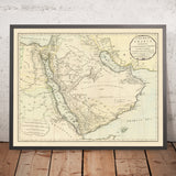 Old Map of the Middle East by Laurie & Whittle, 1794: Caravan Routes to Damascus, Bahrain, Yemen, Oman, Emirate of Ras Al Khaimah