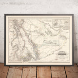Antica Mappa Rara della Penisola Arabica di Perthes, 1835: Prima Mappa di Dubai, Kuwait, Abu Dhabi; Mecca, Mar Rosso 
