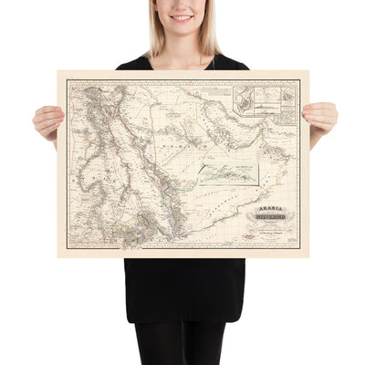 Antiguo mapa raro de la Península Arábiga por Perthes, 1835: Dubai, Abu Dhabi, La Meca, Nilo, Mar Rojo